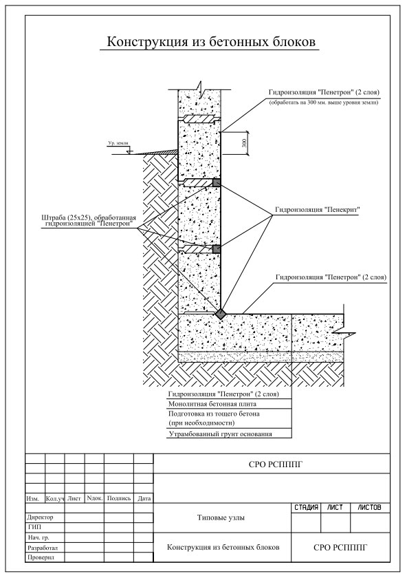 Гидроизоляция конструкции из бетонных блоков материалами Пенетрон